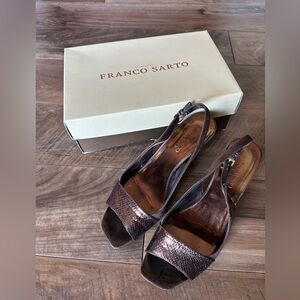 Franco Sarto Brown Peep-Toe Slingback Heels